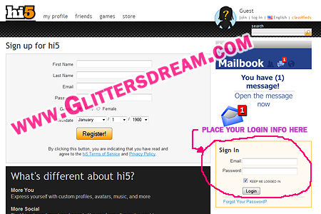 hi5 login area